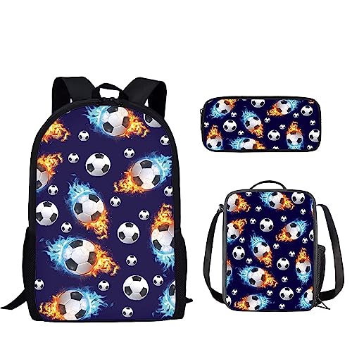 Howilath Schulrucksack, Jungen, Kinder, Schulbüchertaschen-Set, 43,2 cm, Tier-Dinosaurier-Blumenrucksack, Federmäppchen, Lunchbox, Feuerball Ball von Howilath