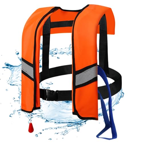 Fishing Life Mantel Automatische Inflation 150n Nylon einstellbare Schnalle Schwimmweste mit reflektierenden Streifen und Pfeifen zusätzlicher Röhrchen tragbares Wasser Sportlebensweste (One Size, Or von Hperu