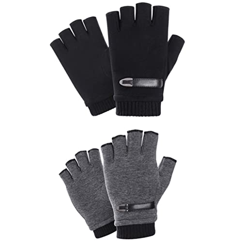 Hperu 2 Paar warme Handschuhe, Fingerlose Handschuhe Winter Warmer halbe Finger Finger Unisex für das Radfahren Motorrad im Freien, grau schwarz Laufen von Hperu