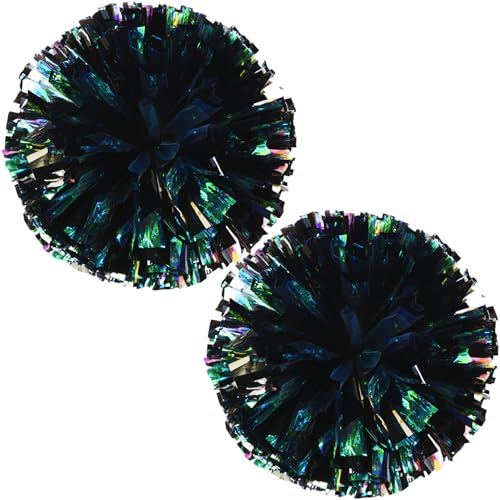 Hperu 2pcs Cheerleader Pom Pom Poms 11 Zoll Kunststoff Cheerleader Pom Pom, glänzende Cheer Pom Poms mit Fingerring, Wiederverwendbare Pom Poms für Kinder Erwachsene, Teamgeist Sporttanz von Hperu