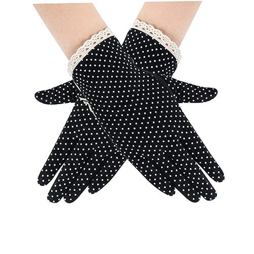 Hperu Damen weiche Baumwollhandschuhe Sonne UV -Schutz fährt Handschuhe mit Spitze atmungsaktueller dünner Fingerhandschuhe schwarzer Handschuh schwarzer Handschuh von Hperu