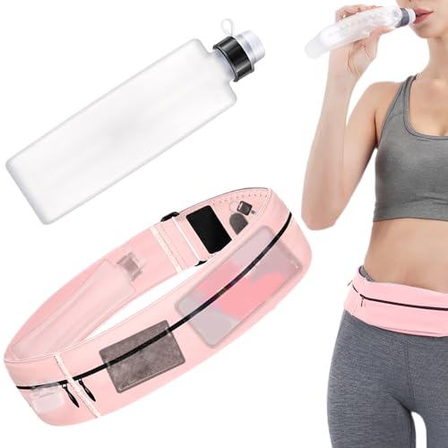 Hperu Laufgürtel mit Wasserflasche, Lauffanny-Pack mit Reißverschluss-Mehrfach-Pocket, atmungsaktives Laufsack mit Reflektoren, Verstellbarer Laufgürtelbeutel von Hperu