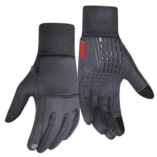 Hqunjikp Winter-Fahrradhandschuhe für Herren, wasserabweisend, winddichte Manschetten, Laufen, Fahren, Fingerhandschuh von Hqunjikp