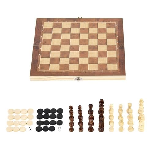 Hrtyvhin Holzschach- und Dame-Spielset, Reise-Checker, tragbar, zusammenklappbar, Schachbrett, Anfänger-Schach-Set, einfach zu spielen von Hrtyvhin