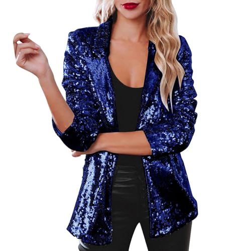 Blazer Damen Rot Karneval Party Pailletten Blazer - Festlich Longblazer Oversize Bunt Pailletten Jacke Glitzer Jacke Glitzer Blazer Blaser Jacke Langarm Cardigan von Hsternexy