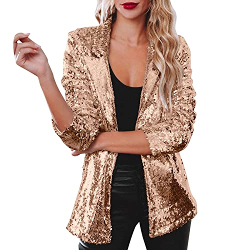 Faschingskostüme Damen, Blazer Damen Elegant Silber Paillettenjacke, Glitzer Jacke Damen Anzugjacke Mantel Langarm Revers Lässig Arbeits Business Jacken Sakko Festliche Party Fasching Karneval Kostüm von Hsternexy