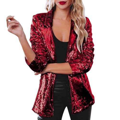 Fasnachtskostüme Damen, Blazer Damen Elegant Silber Paillettenjacke, Glitzer Jacke Damen Anzugjacke Mantel Langarm Revers Lässig Arbeits Business Jacken Sakko Festliche Party Fasching Karneval Kostüm von Hsternexy