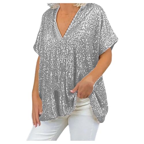 Glitzer Oberteile Damen, 70Er Jahre Bluse, Glitzer Oberteile Damen V-Ausschnitt Pailletten Bluse Italienische Mode Damen Große Größen Glitzer Shirt Elegant Kurzarm Glitzerbluse Party Cocktail Top Glitzer Oberteile Damen, 70Er Jahre Bluse, Glitzer Oberteile Damen V-Ausschnitt Pailletten Bluse Italienische Mode Damen Große Größen Glitzer Shirt Elegant Kurzarm Glitzerbluse Party Cocktail Top von Hsternexy