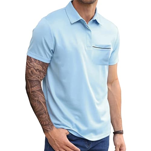 Golf Poloshirt Herren, Poloshirt Herren Weiss Klassiker Golfshirt Einfarbig Polohemd Freizeit Kurzarm Hemd mit Lässigem Kragen Atmungsaktiv Oberteile Sommershirts von Hsternexy