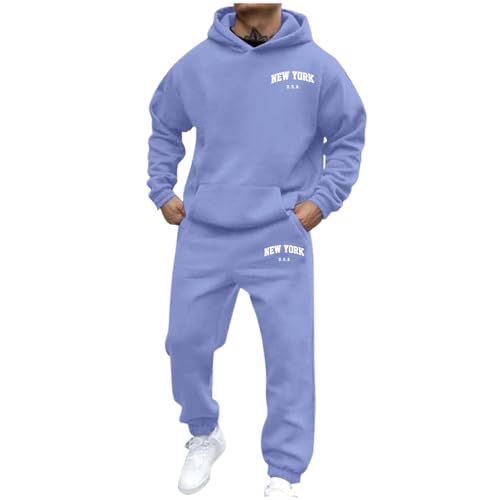 Hausanzug Herren, Jogginganzug Herren Baumwolle Trainingsanzug Klassisch Print Kapuzenpullover Und Jogginghose Langarm Sweat Anzug Loose Fit Hausanzug 2-Teilig Set Sportanzug von Hsternexy