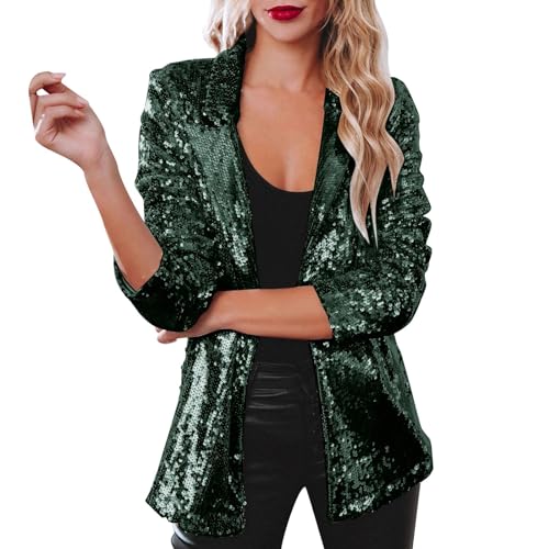 Hsternexy Blazer Damen Elegant Glitzer Jacke - Pailletten Blazer Damen Business Jacke Sportlich Revers Glitzer Anzugjacke Mit Knöpfen Front Freizeit Pailettenjacke Slim Langarm Büro Office Sakko von Hsternexy