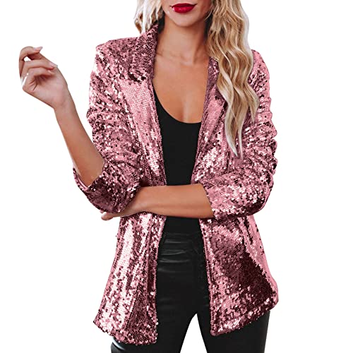 Hsternexy Blazer Damen Elegant Paillettenjacke Damen Sakko - Glitzer Jacke Damen Anzugjacke Mantel Langarm Revers Lässig Arbeits Business Jacken Festliche Party Fasching Karneval Kostüm von Hsternexy