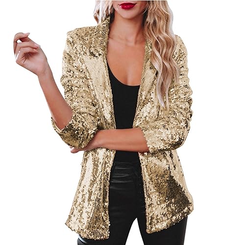 Hsternexy Blazer Damen Elegant Paillettenjacke Damen Sakko - Glitzer Jacke Damen Anzugjacke Mantel Langarm Revers Lässig Arbeits Business Jacken Festliche Party Fasching Karneval Kostüm von Hsternexy