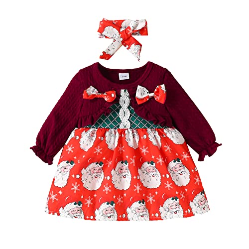 Hsternexy Weihnachtskleid Kinder Mädchen Weihnachtsoutfit Baby Prinzessin Kleid A Line Kleid Kleinkind Langarm Kleid Weihnachtskleidung Weihnachtsmann Outfits Neugeborene Niedlich Bekleidungsset von Hsternexy