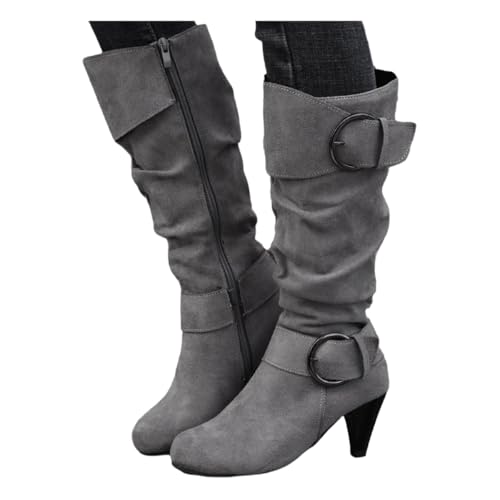 Hsternexy Women's Shoes Sale, Stiefeletten Damen mit Absatz Wildleder Stiefel Cowboystiefel Halbhohe Elegant Beige Schlupfschuhe Stiefel mit Schnalle Winterstiefel Kurzstiefel Bequemer Ankle Boots von Hsternexy