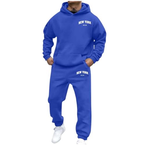 Jogginganzug Herren Baumwolle, Jogginganzug Herren Baumwolle Trainingsanzug Klassisch Print Kapuzenpullover Und Jogginghose Langarm Sweat Anzug Loose Fit Hausanzug 2-Teilig Set Sportanzug von Hsternexy