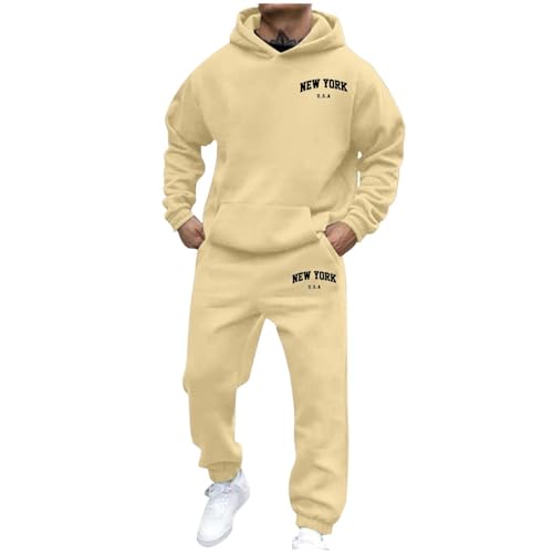 Jogginganzug Herren Set, Jogginganzug Herren Baumwolle Trainingsanzug Klassisch Print Kapuzenpullover Und Jogginghose Langarm Sweat Anzug Loose Fit Hausanzug 2-Teilig Set Sportanzug von Hsternexy