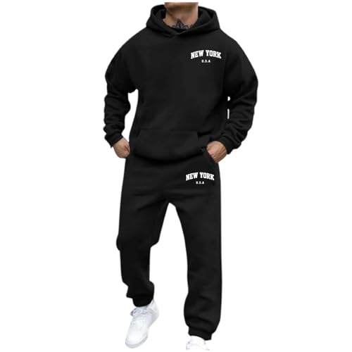 Jogginganzug Herren Set, Jogginganzug Herren Baumwolle Trainingsanzug Klassisch Print Kapuzenpullover Und Jogginghose Langarm Sweat Anzug Loose Fit Hausanzug 2-Teilig Set Sportanzug von Hsternexy