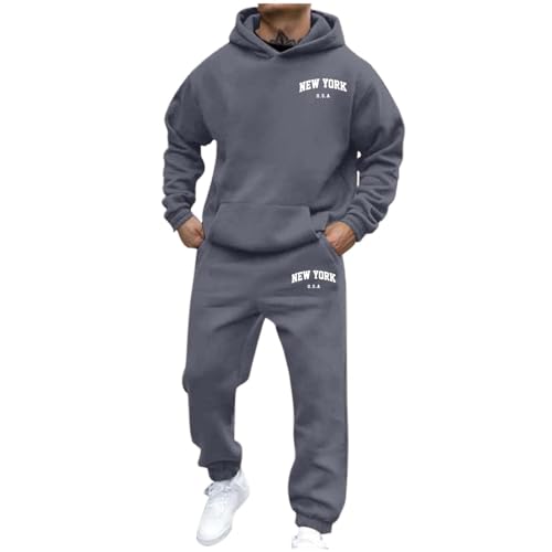 Jogginganzug Herren Warm, Jogginganzug Herren Baumwolle Trainingsanzug Klassisch Print Kapuzenpullover Und Jogginghose Langarm Sweat Anzug Loose Fit Hausanzug 2-Teilig Set Sportanzug von Hsternexy