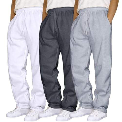 Laufhose Herren, Jogginghose Herren Baggy Trainingshose 3Er Pack Elastische Taille Jogging Hose mit Taschen Breit Einfarbig Sweatpants Freizeithose Weites Bein Sporthose Gym Hose Sweatpants von Hsternexy