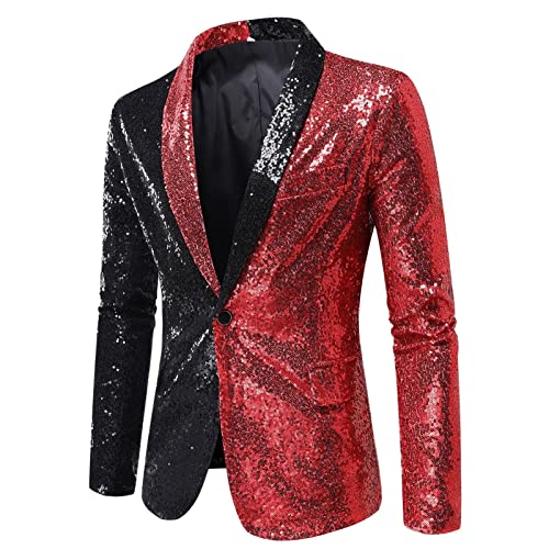 Outfit Herren, Faschingskostüme Herren, Glitzer Sakko Herren Party Pailletten Blazer Herren Weihnachten Silvester Party Glänzende Pailletten Sakko Glitzer Jacket Anzugjacke Smoking Herren Jacke von Hsternexy