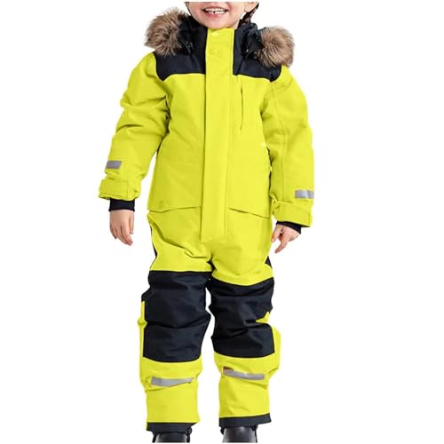 Schneeanzug Kinder Warmes Skioverall Unisex Kinder Wasserdicht Skianzüge Winddicht Schneeoverall Outdoor Softshell Dicke Fellkragenkapuze Skijacke Skihose von Hsternexy