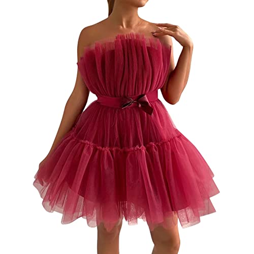 Sommerkleid Damen Leicht, Ballkleid Damen Kurz Bandeau Tüllkleid Schwarzer Tüllrock Tanzkleid Puffy Sexy Schulterfreies Petticoat Kleid Mesh Weißes Kleid Feen Kleid Hochzeitsgast Festliches Kleid von Hsternexy