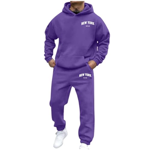 Streatwear Trainingsanzüge Für Herren,Jogginganzug Herren Baumwolle Trainingsanzug Klassisch Print Kapuzenpullover Und Jogginghose Langarm Sweat Anzug Loose Fit Hausanzug 2-Teilig Set Sportanzug von Hsternexy