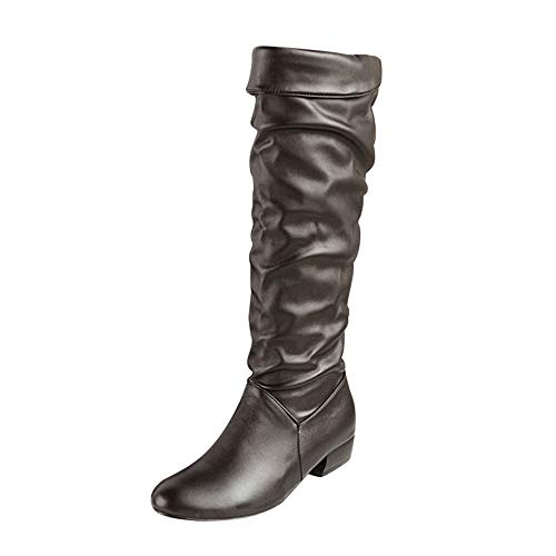 Winterboots-Damen, Damen Hohe Stiefel Winter Schuhe Warme Leder Reitstiefel Niedrige mit Absatz Komfort Beiläufige Schnalle Langschaft Kniehohe Stiefel von Hsternexy