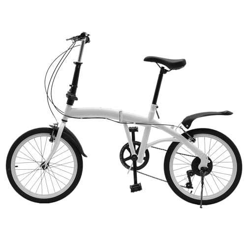 HuKaiL 20 Zoll Faltrad, Klapprad Erwachsene mit 7 Gang Zusammenklappbar V-Brake Kohlenstoffstahl, Kinder Erwachsene Folding Fahrräder für Sport Outdoor Radfahren Pendeln Wiesen sandige, Weiß von HuKaiL