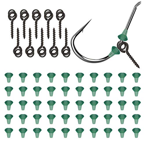 YUEYUAN Haken Boilies Schraube 10 Stücke Screw Köder mit 50 Pcs Hook Stops, Screw mit Festen Ring Karpfenangeln Hair Tackle für Chod-Rigs Köder Haken von YUEYUAN