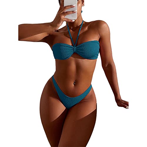Huairdum 2-teiliger Badeanzug, Dehnbarer, Reiner, Rückenfreier Bikini-Anzug mit Neckholder für den Urlaub (M) von Huairdum