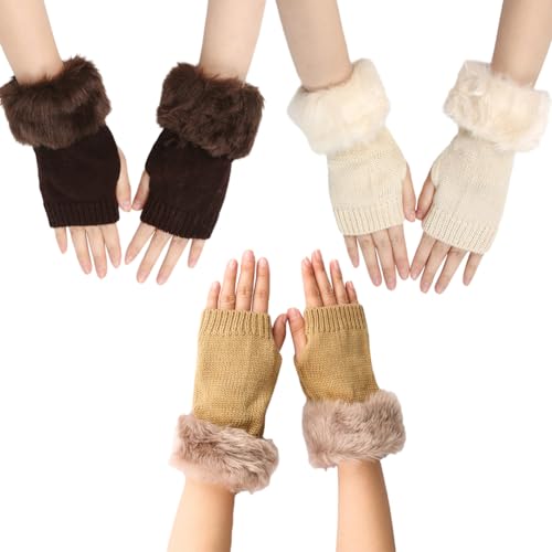 Huamengyuan Handschuhe Plüsch Damen plüsch fingerlos Fingerlose Handschuhe Kaschmir Strick Handschuhe Warme Ohne Finger Fingerless Gloves Winterhandschuhe Arbeits Autofahren Radfahren Sport von Huamengyuan