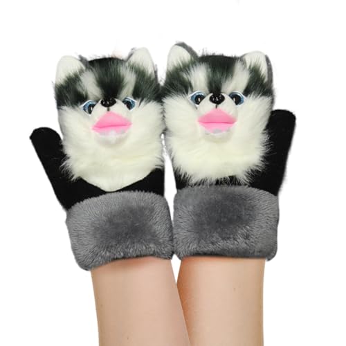 Huamengyuan Handschuhe Plüsch Damen plüsch fingerlos Handschuhe Mädchen 3D Tiermuster Plüsch Handschuhe Dicken Warmen Fingerhandschue Cartoon Winterhandschuhe Handgestrickte für Frauen von Huamengyuan