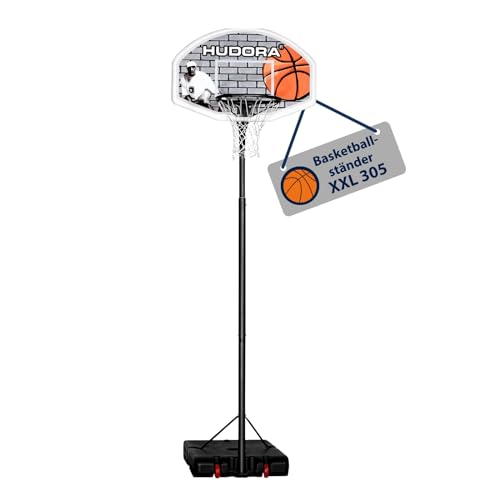 HUDORA Basketballständer XXL - Basketball Ständer von 260-305cm höhenverstellbar - Mobiler Outdoor Basketballkorb für Kinder/Jugendliche & Erwachsene - Basketballkorb mit Ständer & Rollen von Hudora