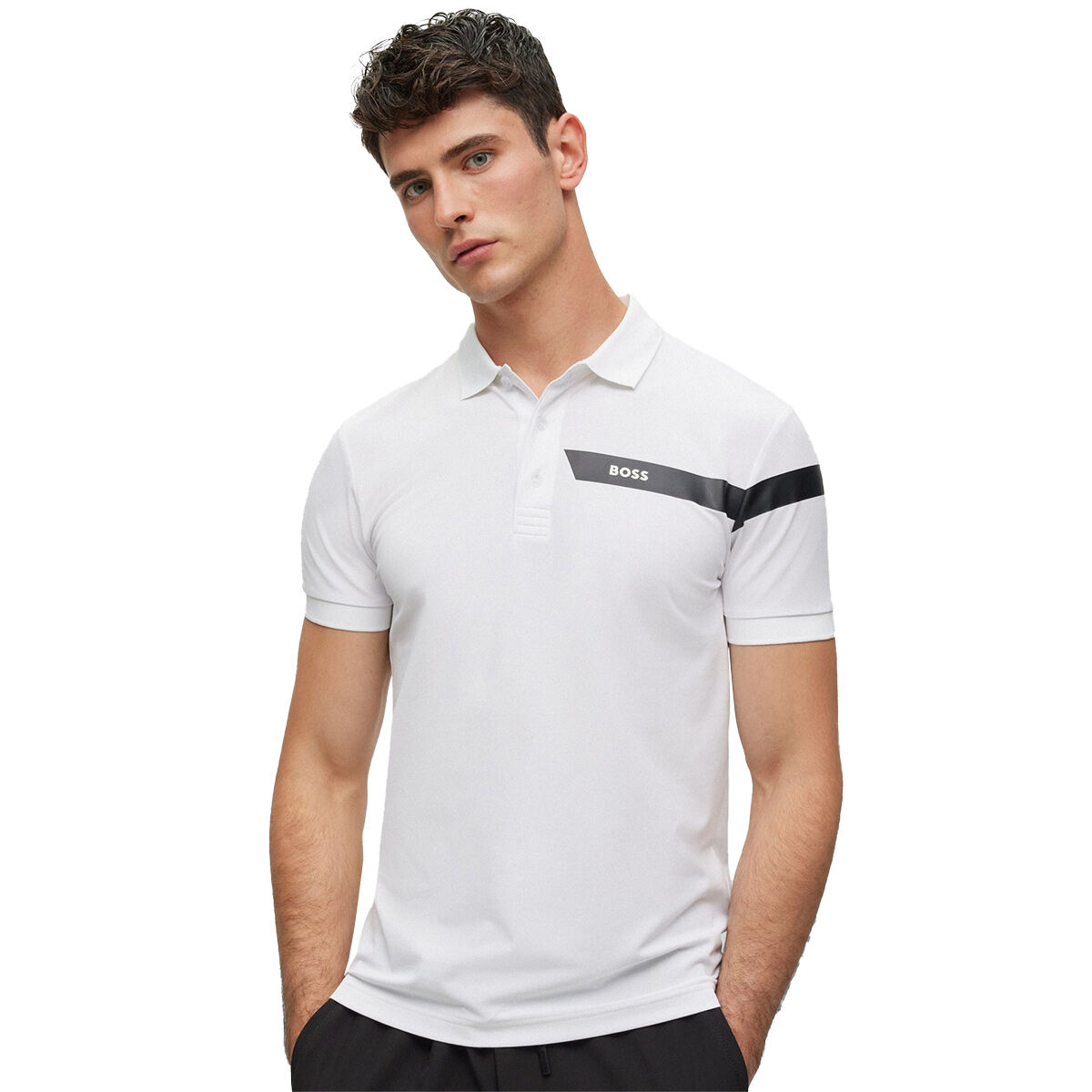 Hugo Boss Men's White and Black Stripe Paule Golf Polo Shirt, Size: XXL | American Golf von Hugo Boss