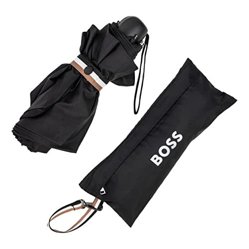 Hugo Boss Iconic Mini Pocket Regenschirm Taschenschirm aus Polyester in der Farbe Schwarz, Maße offen: Länge ca. 56 cm, Durchmesser ca. 90 cm, HUG321A von HUGO BOSS