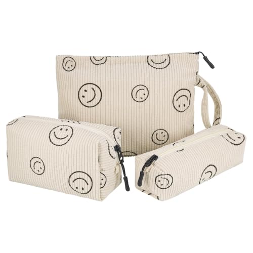 Huiguli 3 Stück Kosmetiktasche, Beige Kordsamt Niedlich Lächeln Gesicht Kosmetiktasche, Verbessertes Segeltuchmaterial Innen Make Up Tasche Tragbare, für Reisen Kinder Mädchen Damen Huiguli 3 Stück Kosmetiktasche, Beige Kordsamt Niedlich Lächeln Gesicht Kosmetiktasche, Verbessertes Segeltuchmaterial Innen Make Up Tasche Tragbare, für Reisen Kinder Mädchen Damen von Huiguli