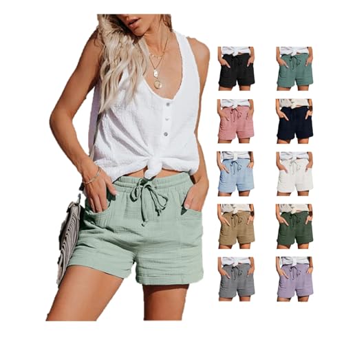 Huihong Leinen Shorts Damen Sommer Musselin Kurze Hose mit Taschen Hoher Taille Elastische Short mit Kordelzug Sport Laufhose Freizeit Bequeme Stoffhose Casual Bermuda Hosen Elegant Leinenhose Huihong Leinen Shorts Damen Sommer Musselin Kurze Hose mit Taschen Hoher Taille Elastische Short mit Kordelzug Sport Laufhose Freizeit Bequeme Stoffhose Casual Bermuda Hosen Elegant Leinenhose von Huihong