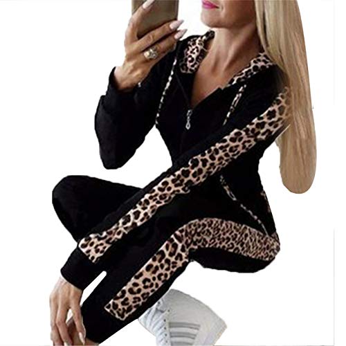 Hoodie Jogginganzug für Damen, Frauen Leopard Freizeitanzug Zweiteiler Traininganzug Sportanzug Langarm Kapuzenpullover + Lange Sporthose XL Xbao von Huizhouxiaobaodianzigongsi