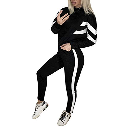 Langarm Sportanzug für Damen, Frauen Freizeitanzug Zweiteiler Traininganzug Jogginganzug Bauchfrei Kapuzenpullover Lange Sporthose S Xbao von Huizhouxiaobaodianzigongsi