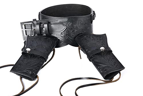 Hulara Western Pistolenholster .45 Auto .45 ACP 44/45 Kaliber Cowboy Holster für Revolver Vollnarbenleder Pistolenholster mit Gürtel für Herren, geschnitzt schwarz_doppelt Hulara Western Pistolenholster .45 Auto .45 ACP 44/45 Kaliber Cowboy Holster für Revolver Vollnarbenleder Pistolenholster mit Gürtel für Herren, geschnitzt schwarz_doppelt von Hulara
