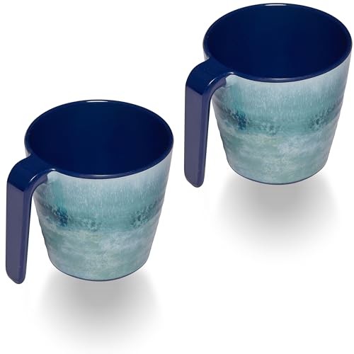 2 STÜCK Melamin Tasse 350 ml ideal für Camping - Adria Blue - Stapelbar - Steingutoptik Trinkbecher Kaffeetasse Kaffeebecher von Hummelladen