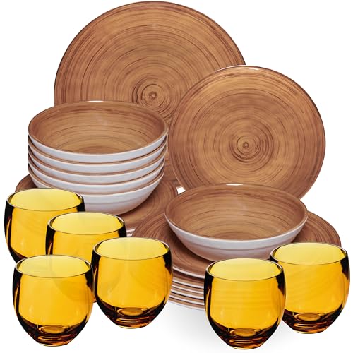 Melamin Geschirr Set Braun für 6 Personen - 24 Teile mit farblich passenden Trinkgläsern 400 ml aus Acryl Steingutoptik Spülmaschinengeeignet Zubehör Campinggeschirr Wohnwagen Camping Festival Melamin Geschirr Set Braun für 6 Personen - 24 Teile mit farblich passenden Trinkgläsern 400 ml aus Acryl Steingutoptik Spülmaschinengeeignet Zubehör Campinggeschirr Wohnwagen Camping Festival von Hummelladen