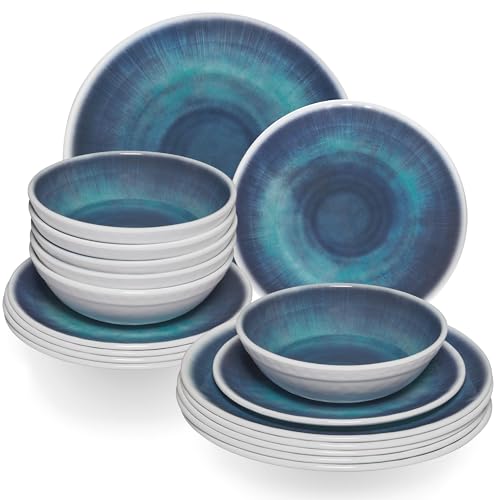 Melamin Geschirr Set Jesolo Blau für 6 Personen - 18 Teile - Steingutoptik Spülmaschinengeeignet Essgeschirr Campingzubehör Campinggeschirr Wohnwagen Camping Festival Picknick Gartenparty Melamin Geschirr Set Jesolo Blau für 6 Personen - 18 Teile - Steingutoptik Spülmaschinengeeignet Essgeschirr Campingzubehör Campinggeschirr Wohnwagen Camping Festival Picknick Gartenparty von Hummelladen