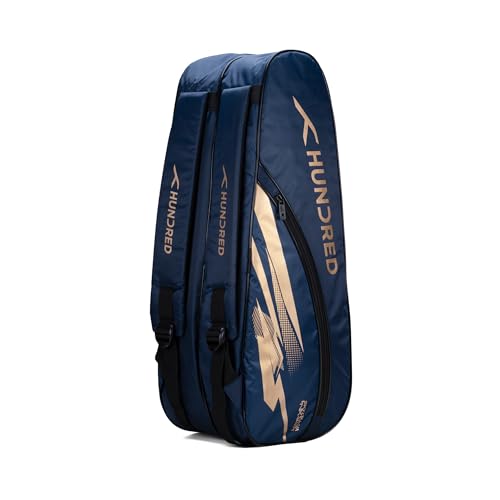 Hundred Cosmogear Badminton Kit-Bag (Navy) | Double Zipper | Bag with Front Zipper Pocket | Material: Polyester| Padded Back Straps | Easy-Carry Handle von Hundred