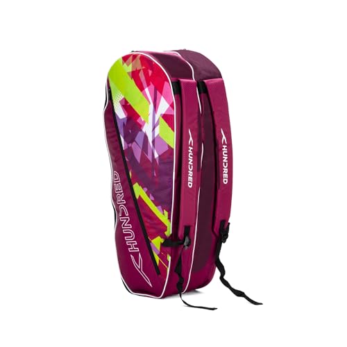 HUNDRED Ideal Badminton and Tennis Racquet Kit Bag (Red, Size: Large/6 in 1) | Material: Polyester | 2 Compartment with Side Pouch | Easy-Carry Handle | Padded Back Straps | Front Zipper Pocket von HUNDRED