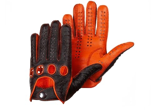 Hungant Autohandschuhe aus Hirschleder für Herren Handgenäht Orange und Schwarz (Schwarz Orange, 8.5) von Hungant