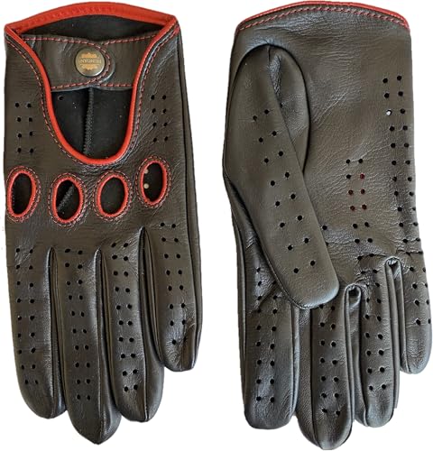 Hungant Herren Autofahrer Handschuhe Leder innen vernäht Schwarz Rot (Schwarz, 9.5) von Hungant