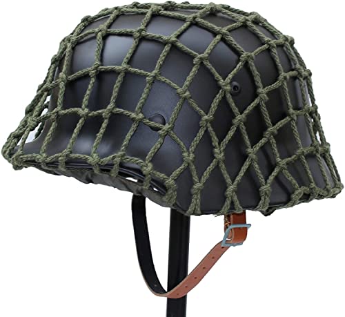 Hunting Explorer WW2 WWII Deutscher M35 Helm mit Netzbezug Stahlmaterial M1935 Soldat Stahlhelm mit Netz/Canvas Kinnriemen schwarz grün von Hunting Explorer